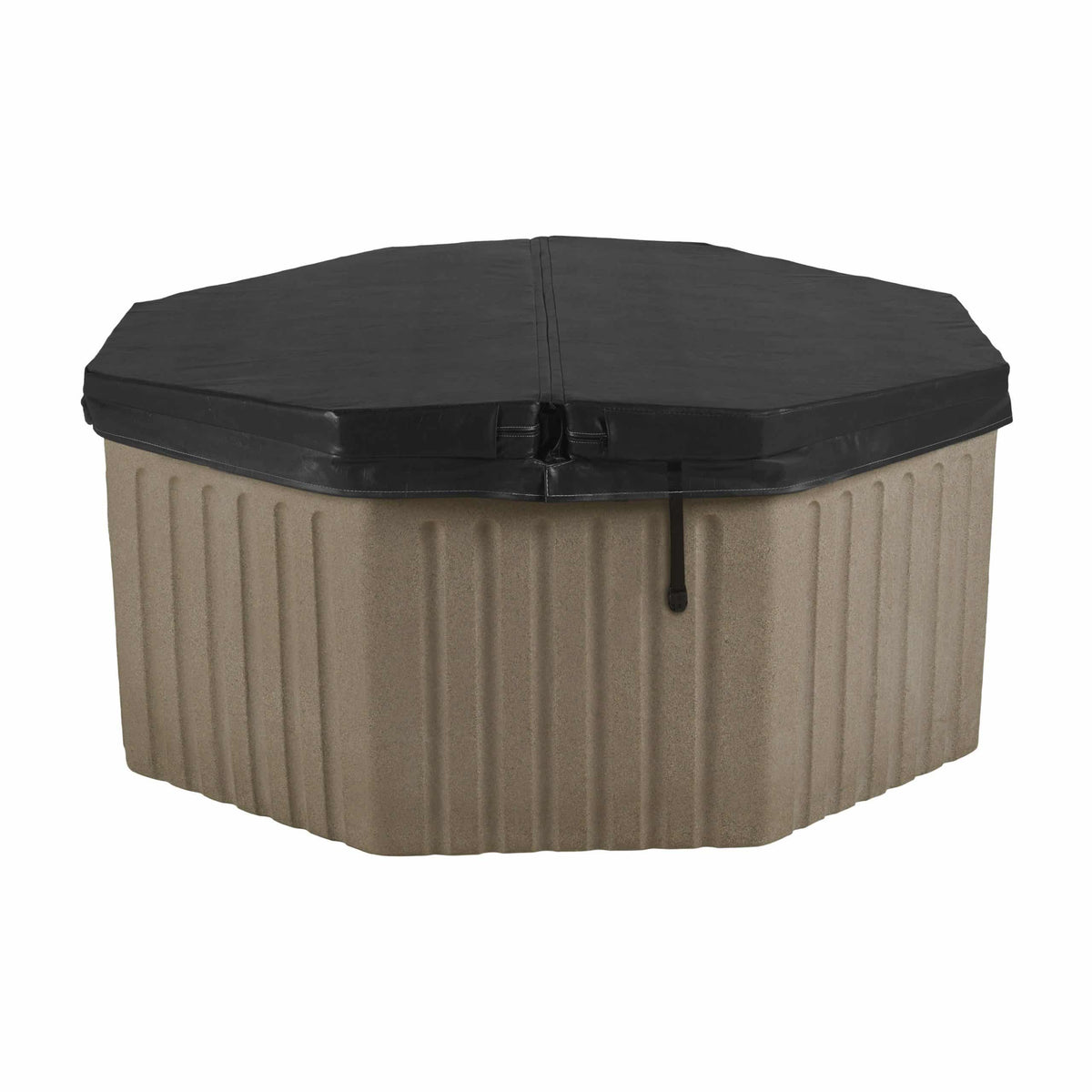 tan resin spa with black cover on white background #color_cobblestone
