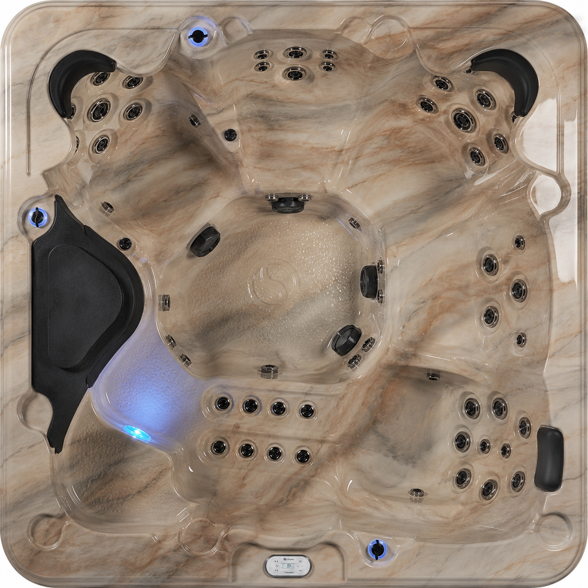 Hot tub with multiple jets and a glowing light inside
