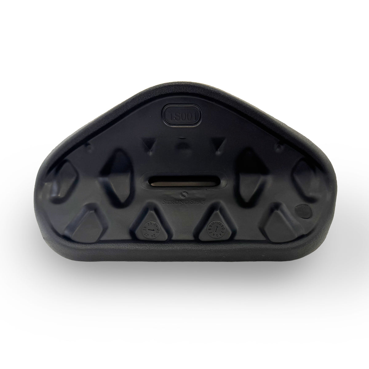Back side of black spa pillow with slot and diamond pattern on white background