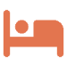 A simple orange icon of a bed representing bedding or sleep.