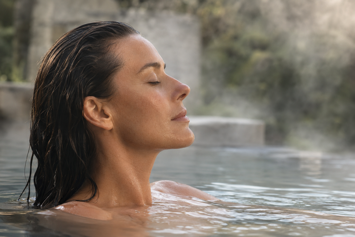 profile of woman outdoors in steamy water