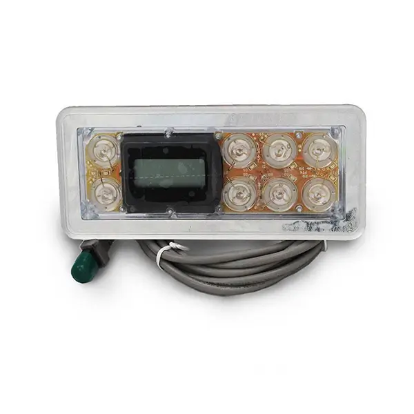 Electronic device with LED lights and cable on a white background