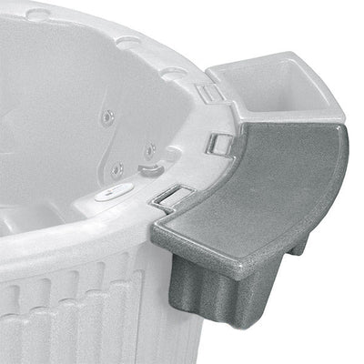 Close-up of a hot tub with a gray tray isolated on a ghosted image of the hot tub on a white background