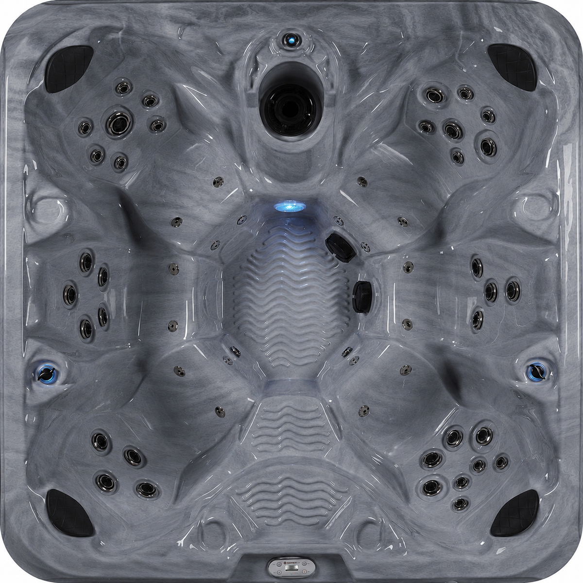 Top view of a hot tub with hydro massage jets 