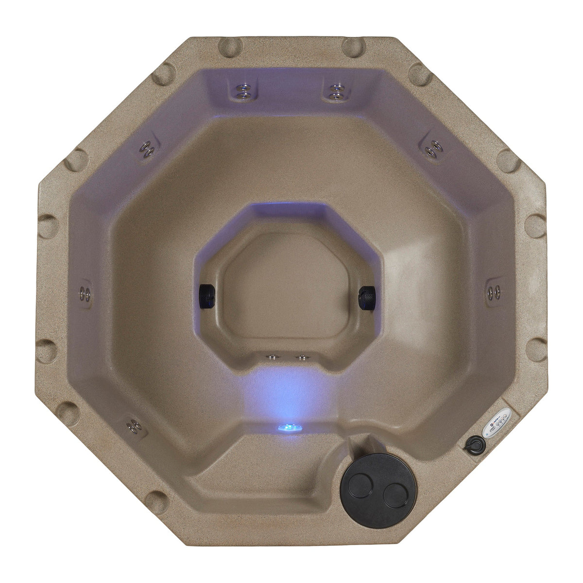 overhead view of tan octagonal hot tub #color_cobblestone