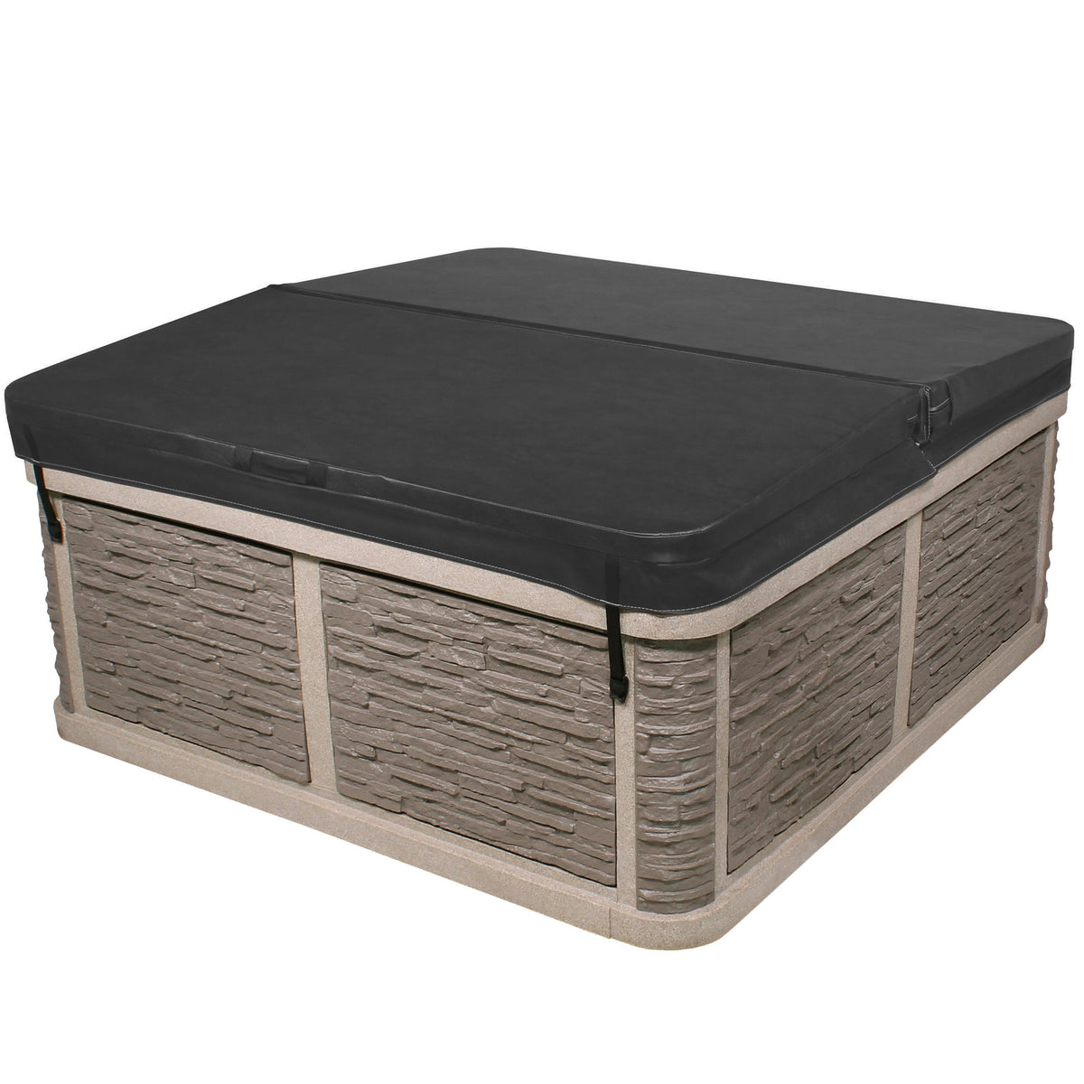 Hot tub with a black cover on a white background