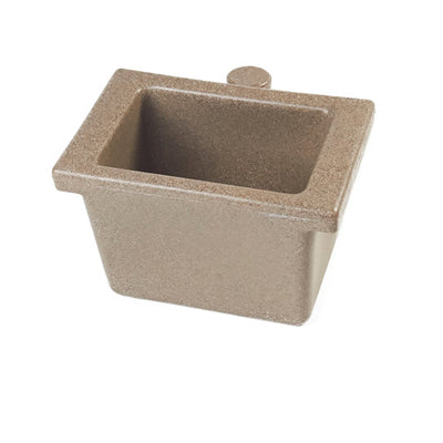 A tan rectangular plastic ice bucket accessory with a square opening and a small circular protruding piece on top, shown on a plain white background.