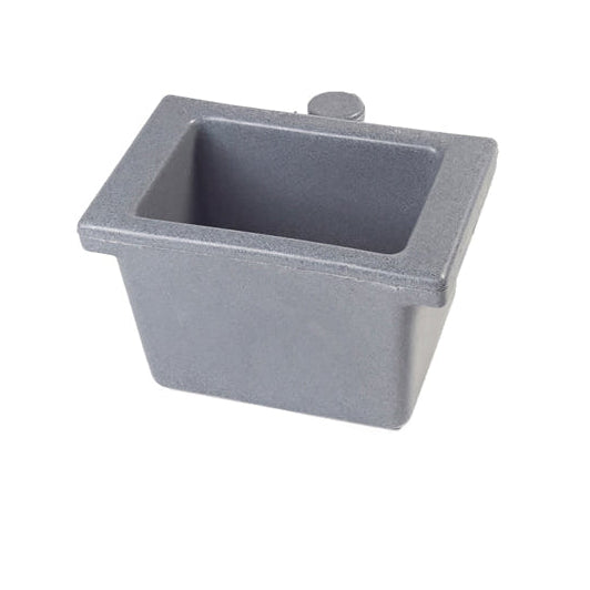 A gray rectangular plastic ice bucket accessory with a square opening and a small circular protruding piece on top, shown on a plain white background.