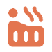 A flat orange icon of a hot tub with steam, used as a digital graphic.