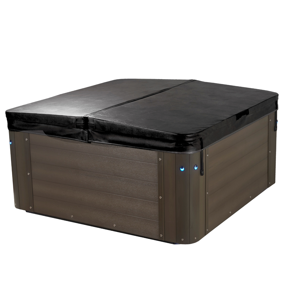 Hot tub with a black cover on a white background