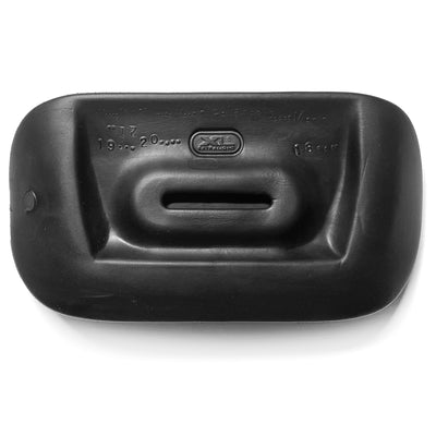 Back view of black spa pillow showing attachment slot on white background