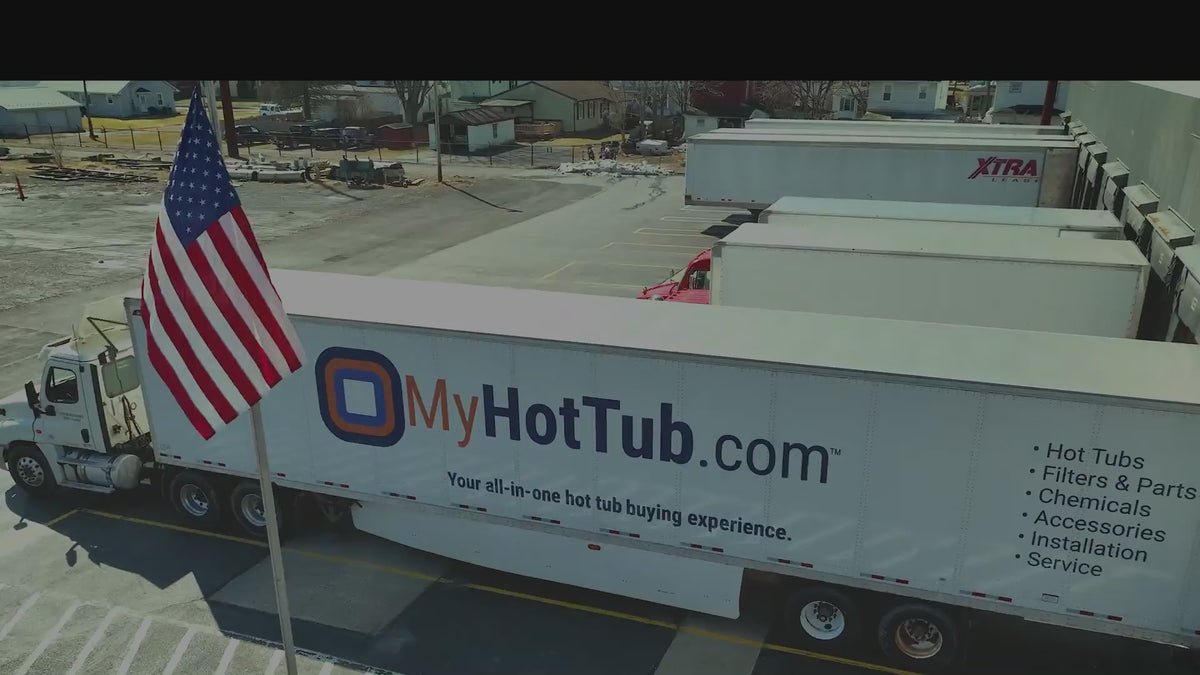 Load video: footage of myhottub truck, American flag