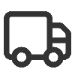A dark gray minimalist line icon of a delivery truck on a solid white background.