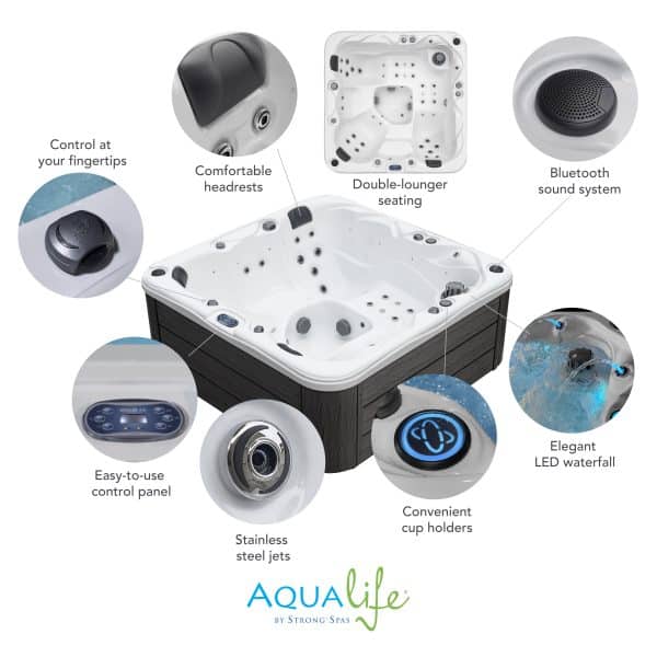 Surfaces 36 Jet, 3-4 Person Double Lounger Hot Tub Spa with Bluetooth Stereo & Ozone 3