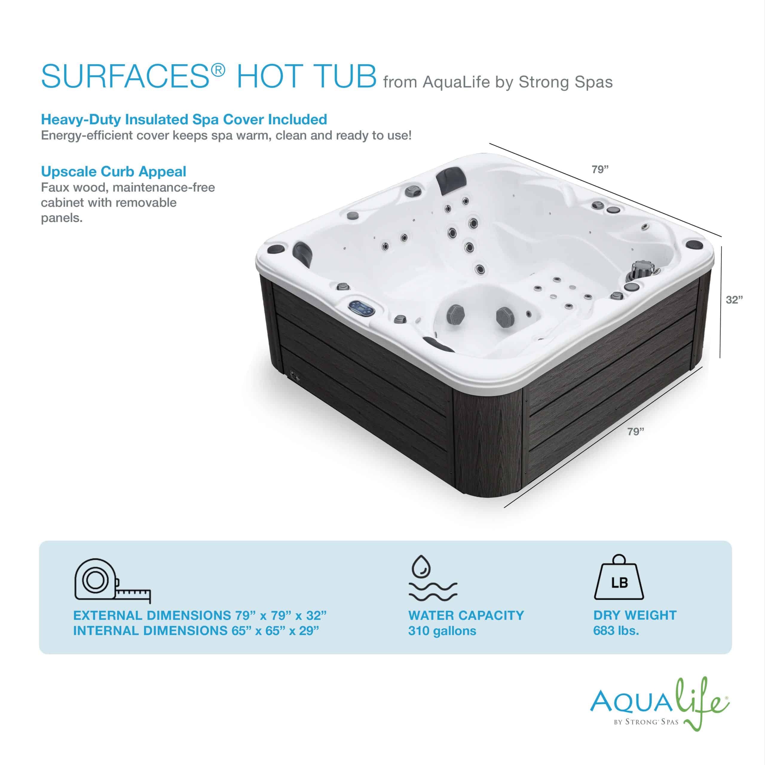 Surfaces™ 36 Jet, 3-4 Person Double Lounger Hot Tub Spa with Bluetooth Stereo & Ozone 6 Surfaces™ 36 Jet, 3-4 Person Double Lounger Hot Tub Spa with Bluetooth Stereo & Ozone 6
